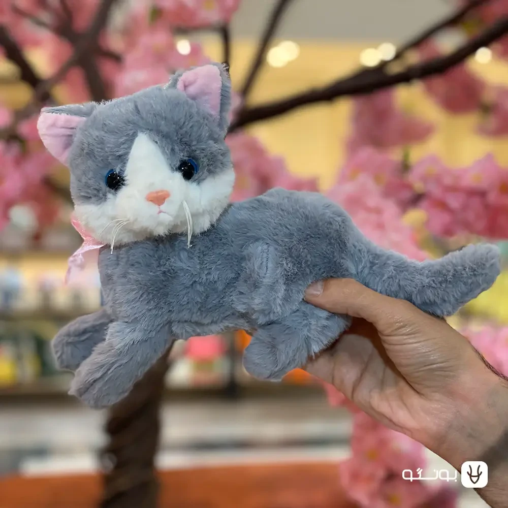 خرید عروسک گربه نشسته طوسی کوچک - فروشگاه بونگو