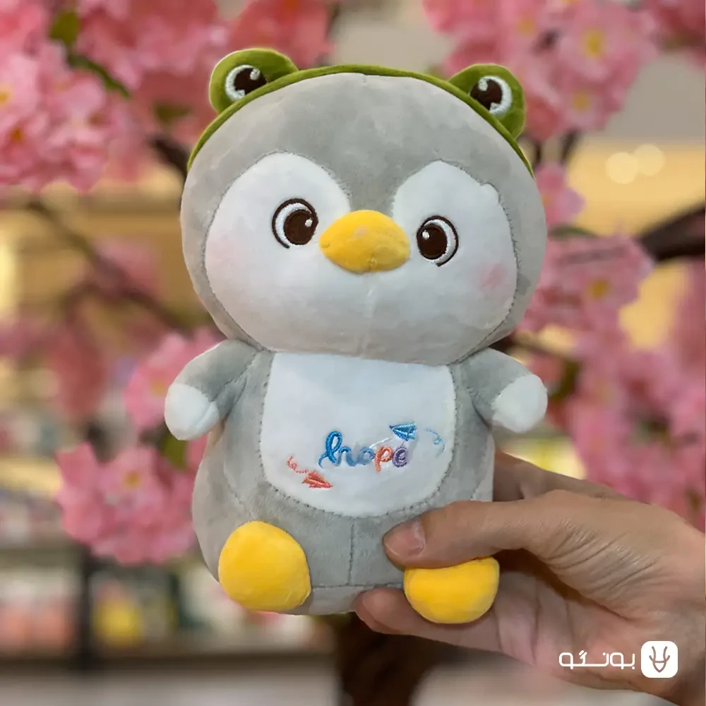 خرید عروسک پنگوئن چشم قورباغه ای طوسی - فروشگاه بونگو